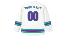Load image into Gallery viewer, Edmonton Original Hockey Jersey in Snow White, back view with your name and number