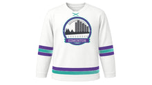 Load image into Gallery viewer, Edmonton Original Hockey Jersey in Snow White, front view – custom name and number
