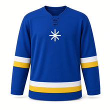 Load image into Gallery viewer, Eid al-Adha Original Hockey Jersey in Blue, front view – custom name and number