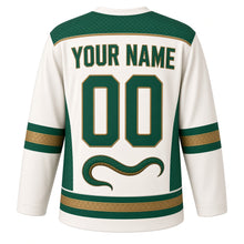 Load image into Gallery viewer, Emerald Serpent Original Hockey Jersey in Ivory Scale, back view with your name and number – snake-scale yoke and diamond-scale hem stripes