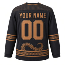 Load image into Gallery viewer, Emerald Serpent Original Hockey Jersey in Smoke Bronze, back view with your name and number – snake-scale yoke and diamond-scale hem stripes