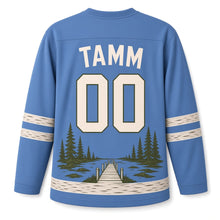 Load image into Gallery viewer, Estonia Baltic Bog Trail Original Hockey Jersey in Cornflower Blue, back view with your name and number