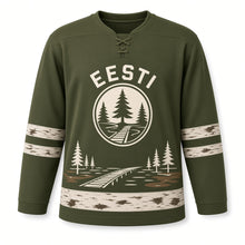 Load image into Gallery viewer, Estonia Baltic Bog Trail Original Hockey Jersey in Bog Moss, front view – custom name and number