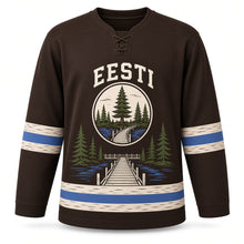 Load image into Gallery viewer, Estonia Baltic Bog Trail Original Hockey Jersey in Bog Peat, front view – custom name and number