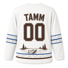 Load image into Gallery viewer, Estonia Baltic Bog Trail Original Hockey Jersey in Birch White, back view with your name and number