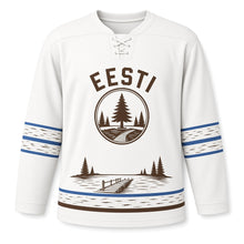 Load image into Gallery viewer, Estonia Baltic Bog Trail Original Hockey Jersey in Birch White, front view – custom name and number