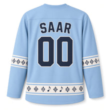 Load image into Gallery viewer, Estonia Song Festival Original Hockey Jersey in Song Sky Blue, back view with your name and number