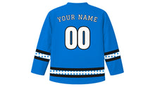 Load image into Gallery viewer, Estonian Independence Day Original Hockey Jersey in Estonian Blue, back view with your name and number