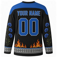 Load image into Gallery viewer, Estonian Victory Day Original Hockey Jersey in Black, back view with custom YOUR NAME and 00