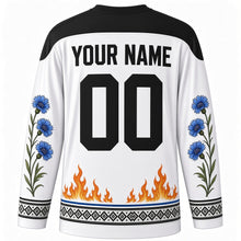 Load image into Gallery viewer, Estonian Victory Day Original Hockey Jersey in White, back view with custom YOUR NAME and 00