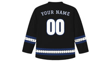 Load image into Gallery viewer, Eyo Festival Original Hockey Jersey in Black, back view with your name and number