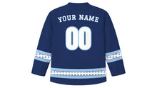Load image into Gallery viewer, Eyo Festival Original Hockey Jersey in Indigo, back view with your name and number