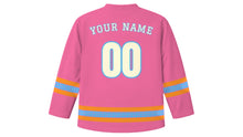 Load image into Gallery viewer, Fastelavn Original Hockey Jersey in Candy Pink, back view with your name and number