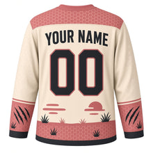 Load image into Gallery viewer, Fearless Honey Badger Original Hockey Jersey in Bone Cream, back view with your name and number – honeycomb yoke and claw-mark sleeve bands