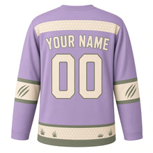 Load image into Gallery viewer, Fearless Honey Badger Original Hockey Jersey in Smoky Lilac, back view with your name and number – honeycomb yoke and claw-mark sleeve bands