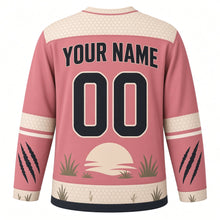 Load image into Gallery viewer, Fearless Honey Badger Original Hockey Jersey in Savanna Rose, back view with your name and number – honeycomb yoke and claw-mark sleeve bands
