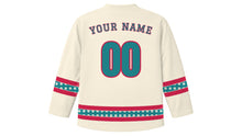 Load image into Gallery viewer, Feast of Our Lady of Guadalupe Original Hockey Jersey in Cream, back view with your name and number
