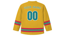 Load image into Gallery viewer, Feast of Our Lady of Guadalupe Original Hockey Jersey in Gold, back view with your name and number
