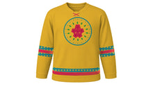 Load image into Gallery viewer, Feast of Our Lady of Guadalupe Original Hockey Jersey in Gold, front view – custom name and number