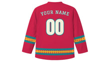 Load image into Gallery viewer, Feast of Our Lady of Guadalupe Original Hockey Jersey in Rose Red, back view with your name and number