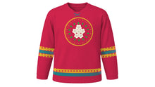 Load image into Gallery viewer, Feast of Our Lady of Guadalupe Original Hockey Jersey in Rose Red, front view – custom name and number