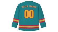Load image into Gallery viewer, Feast of Our Lady of Guadalupe Original Hockey Jersey in Teal, back view with your name and number