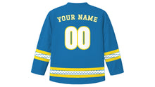 Load image into Gallery viewer, Ferragosto Original Hockey Jersey in Mediterranean Blue, back view with your name and number