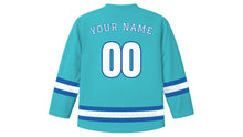 Load image into Gallery viewer, Festa de Iemanjá Original Hockey Jersey in Aqua, back view with your name and number