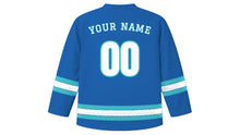 Load image into Gallery viewer, Festa de Iemanjá Original Hockey Jersey in Ocean Blue, back view with your name and number