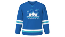 Load image into Gallery viewer, Festa de Iemanjá Original Hockey Jersey in Ocean Blue, front view – custom name and number