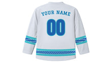Load image into Gallery viewer, Festa de Iemanjá Original Hockey Jersey in Pearl Silver, back view with your name and number