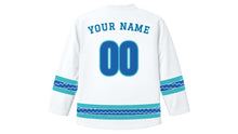 Load image into Gallery viewer, Festa de Iemanjá Original Hockey Jersey in Sea Foam White, back view with your name and number
