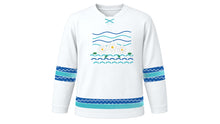 Load image into Gallery viewer, Festa de Iemanjá Original Hockey Jersey in Sea Foam White, front view – custom name and number