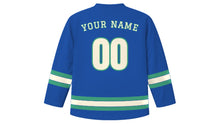 Load image into Gallery viewer, Fez Original Hockey Jersey in Fez Blue, back view with your name and number