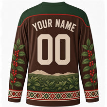 Load image into Gallery viewer, Fichee Chambalaalla Original Hockey Jersey in Coffee Brown, back view with custom YOUR NAME and 00