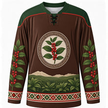 Load image into Gallery viewer, Fichee Chambalaalla Original Hockey Jersey in Coffee Brown, front view with themed artwork and clean crest