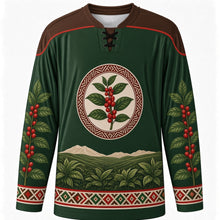 Load image into Gallery viewer, Fichee Chambalaalla Original Hockey Jersey in Enset Green, front view with themed artwork and clean crest