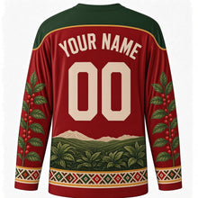 Load image into Gallery viewer, Fichee Chambalaalla Original Hockey Jersey in Sidama Red, back view with custom YOUR NAME and 00