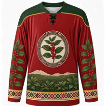 Load image into Gallery viewer, Fichee Chambalaalla Original Hockey Jersey in Sidama Red, front view with themed artwork and clean crest