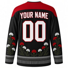 Load image into Gallery viewer, Fiesta de San Isidro Original Hockey Jersey in Chulapo Black, back view with custom YOUR NAME and 00