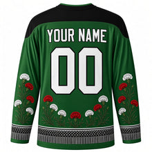 Load image into Gallery viewer, Fiesta de San Isidro Original Hockey Jersey in Pradera Green, back view with custom YOUR NAME and 00