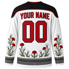 Load image into Gallery viewer, Fiesta de San Isidro Original Hockey Jersey in Madrid White, back view with custom YOUR NAME and 00