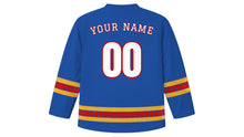 Load image into Gallery viewer, Fiestas de Quito Original Hockey Jersey in Colonial Blue, back view with your name and number