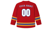 Load image into Gallery viewer, Fiestas de Quito Original Hockey Jersey in Fiesta Red, back view with your name and number