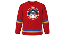 Load image into Gallery viewer, Fiestas de Quito Original Hockey Jersey in Fiesta Red, front view – custom name and number