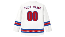 Load image into Gallery viewer, Fiestas de Quito Original Hockey Jersey in White, back view with your name and number