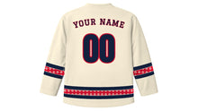 Load image into Gallery viewer, Fiestas Patrias Chile Original Hockey Jersey in Cream, back view with your name and number