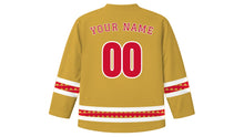 Load image into Gallery viewer, Fiestas Patrias Peru Original Hockey Jersey in Gold, back view with your name and number