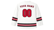 Load image into Gallery viewer, Fiestas Patrias Peru Original Hockey Jersey in White, back view with your name and number