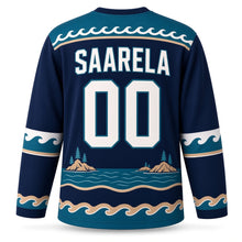 Load image into Gallery viewer, Finland Archipelago Sail Original Hockey Jersey in Harbor Navy, back view with your name and number